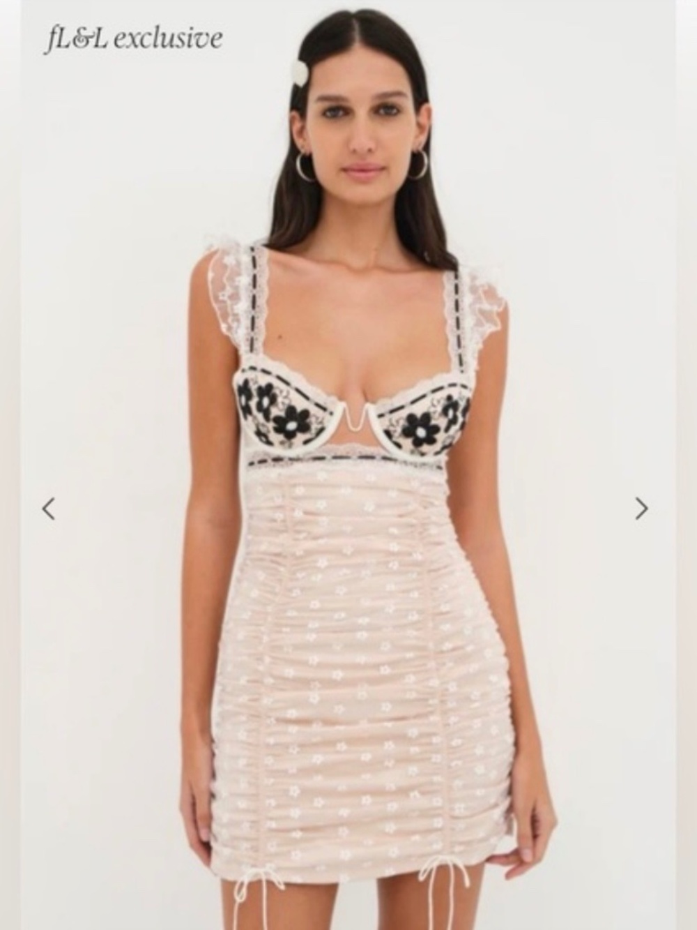 For Love & Lemons Nude and Black Embroidered Mini Dress - Picture 1 of 6